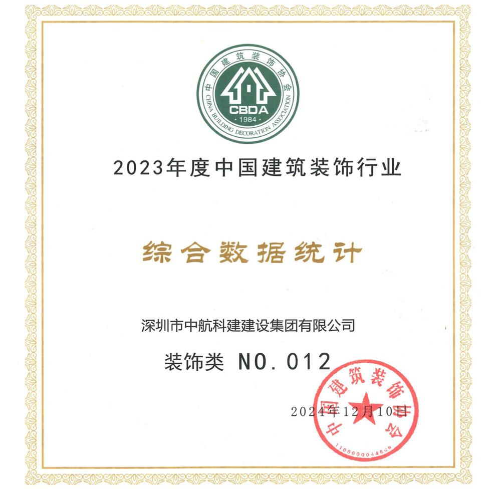 喜訊| 中航科建位居2023年度中國建筑裝飾行業(yè)百強(qiáng)前列